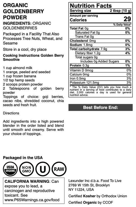 Organic Golden Berry Powder - by Food To Live