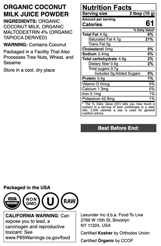Organic Coconut Milk Juice Powder - by Food To Live