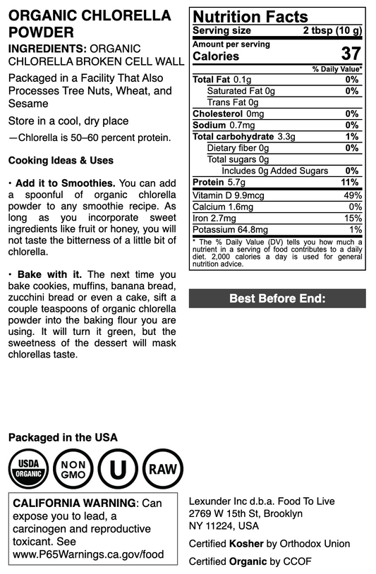 Organic Chlorella Powder - by Food To Live