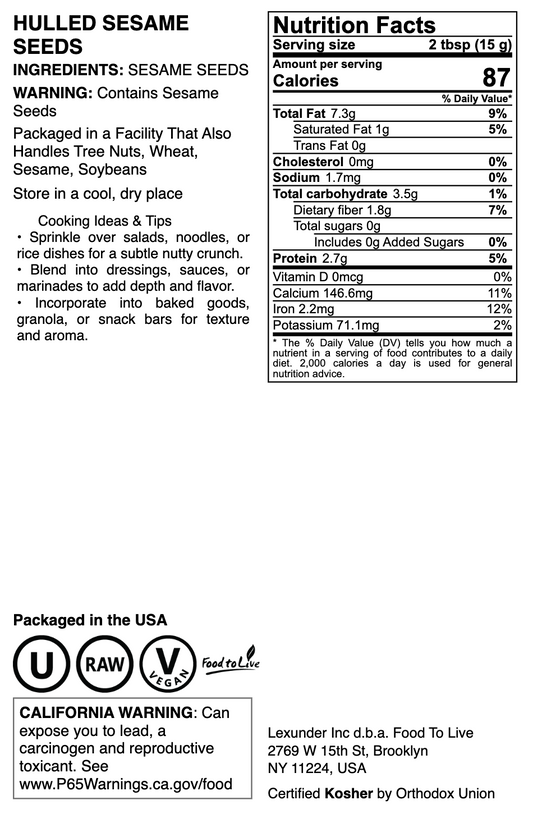 Hulled Sesame Seeds- by Food To Live