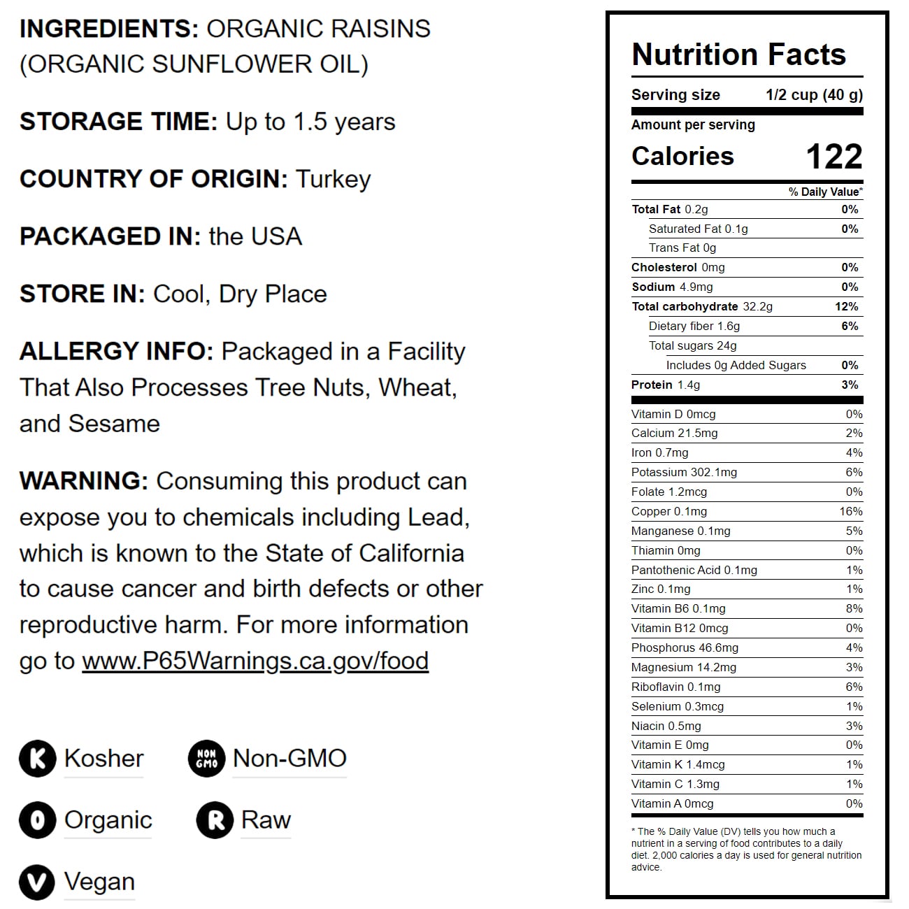 Imported Organic Raisins - by Food To Live