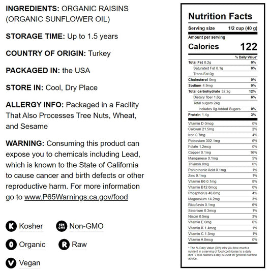 Imported Organic Raisins - by Food To Live