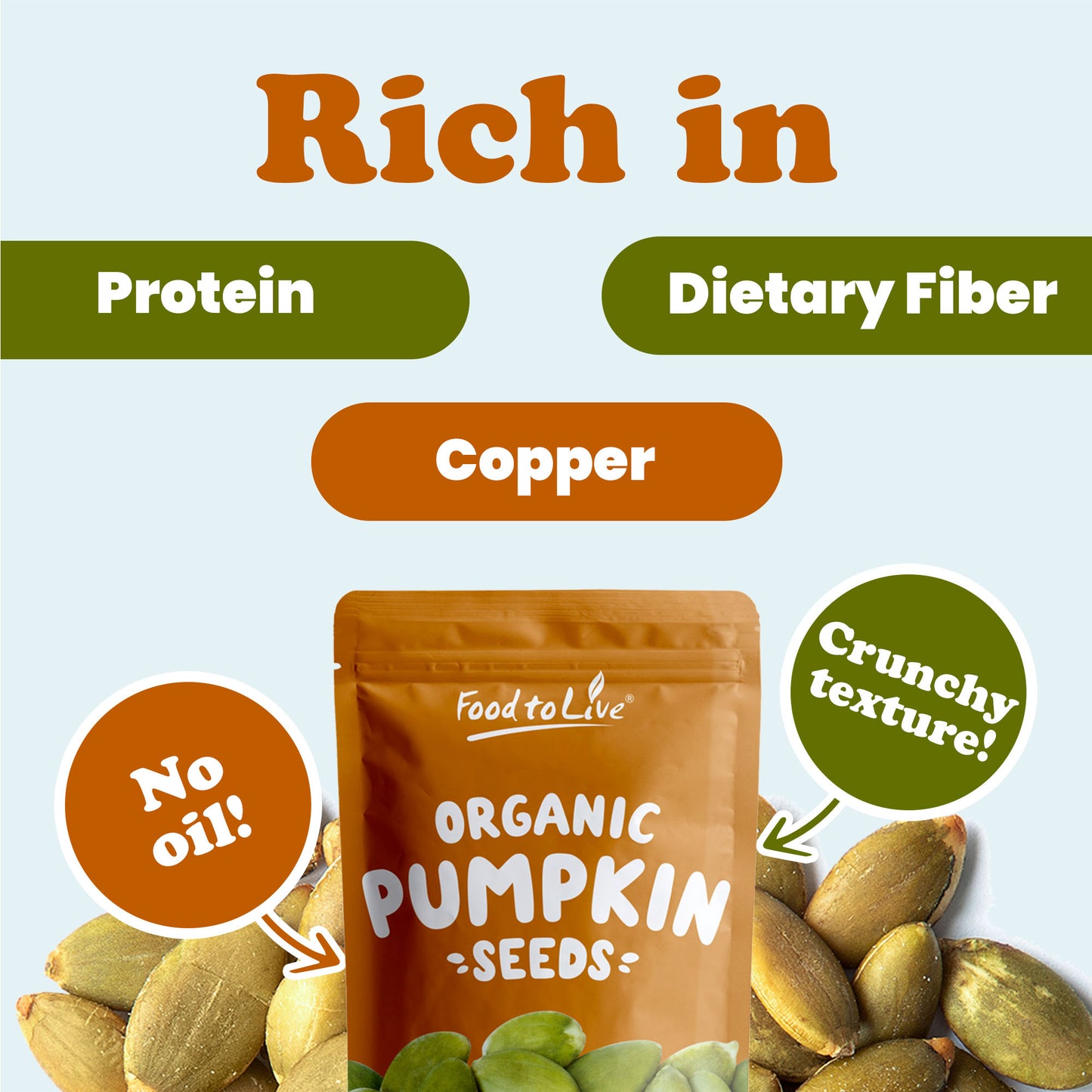 Organic Dry Roasted Pumpkin Seeds with Himalayan Salt - by Food To Live