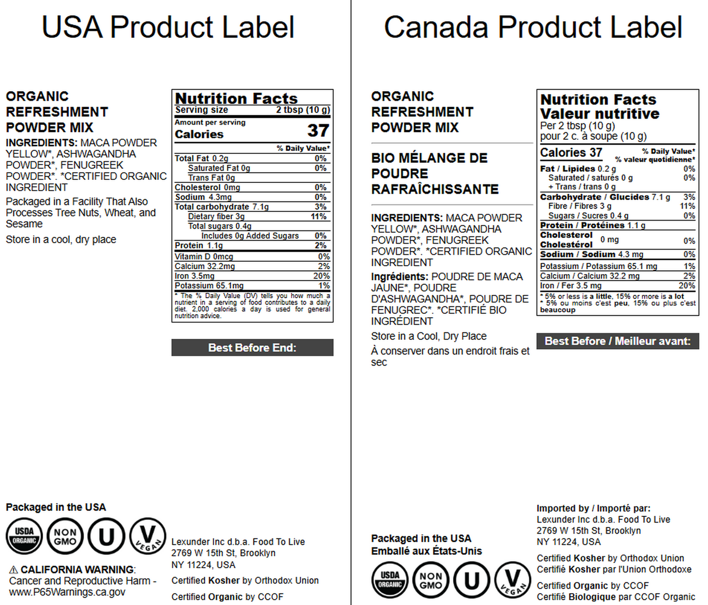 Organic Refreshment Powder Mix – Non-GMO, Vegan, Kosher, Bulk – by Food to Live
