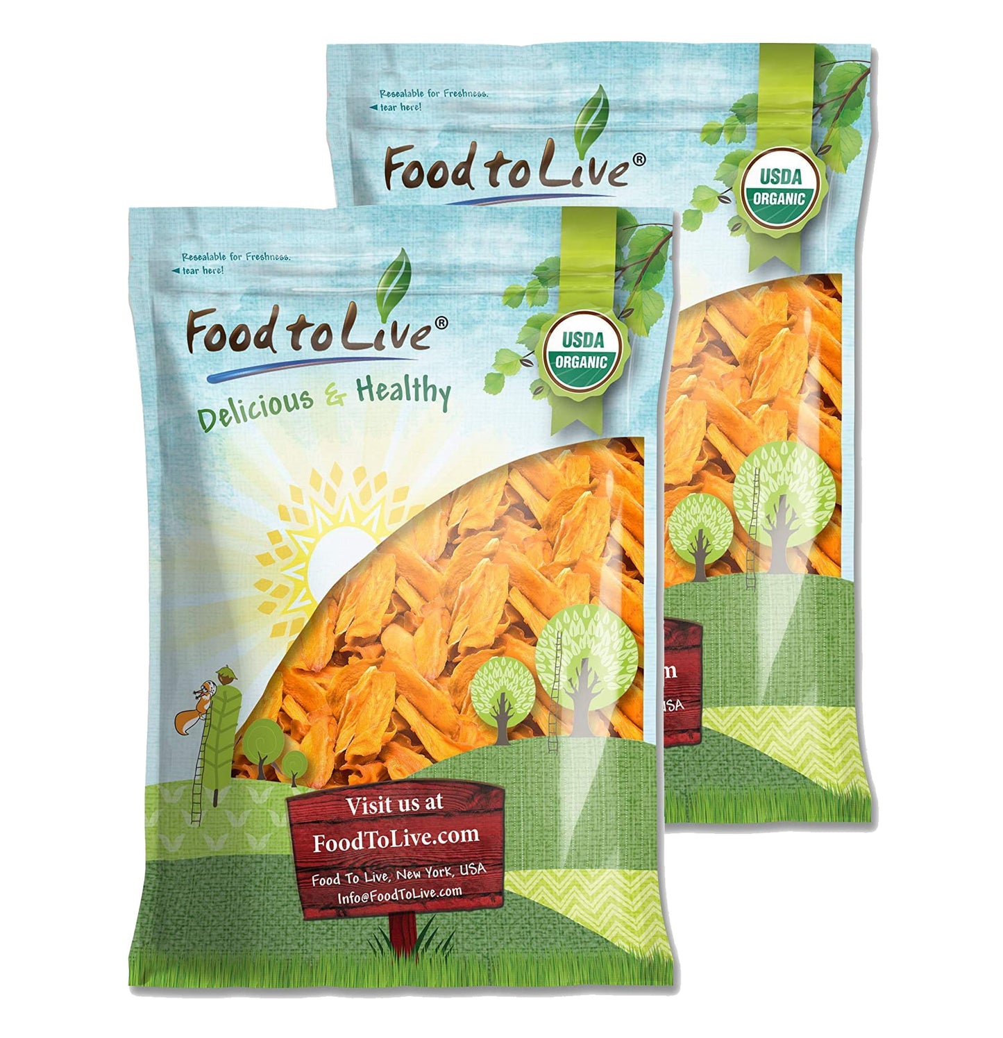 Organic Mango Cheeks - Dried, Non-GMO, Kosher, Unsulphured, Unsweetened, Bulk - by Food to Live