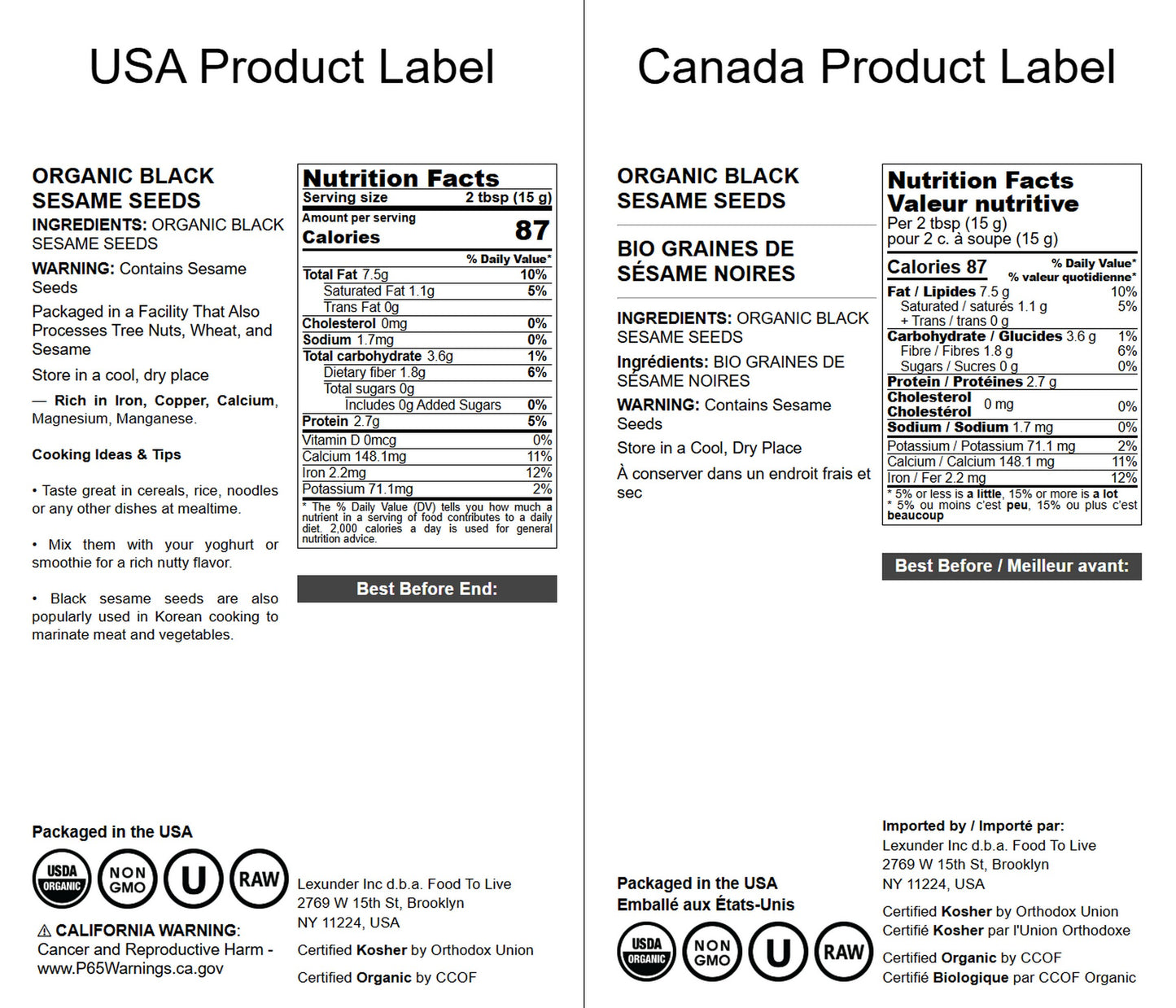 Organic Black Sesame Seeds - Raw, Unhulled, Non-GMO, Kosher, Vegan, Bulk, Kala Til - by Food to Live