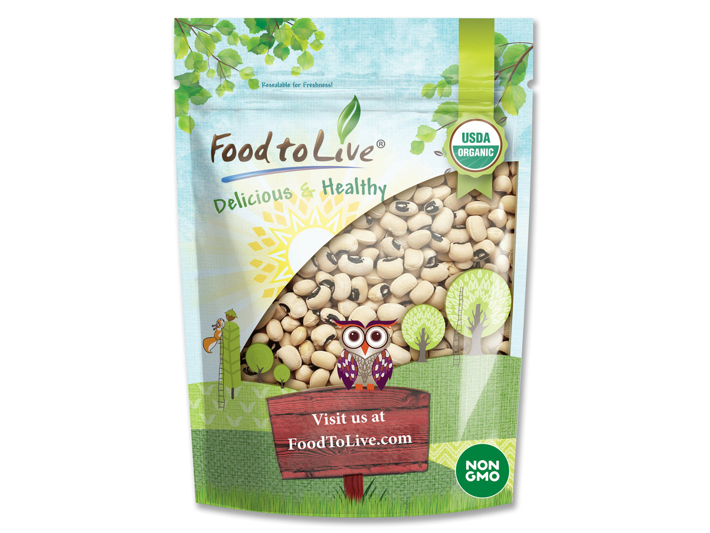 Organic Black-Eyed Peas - Raw Dried Cow Peas, Non-GMO, Bulk Beans, Product of the USA - by Food to Live