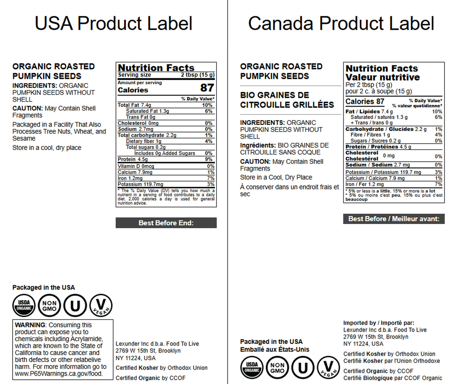 Organic Dry Roasted Pumpkin Seed Kernels - by Food To Live