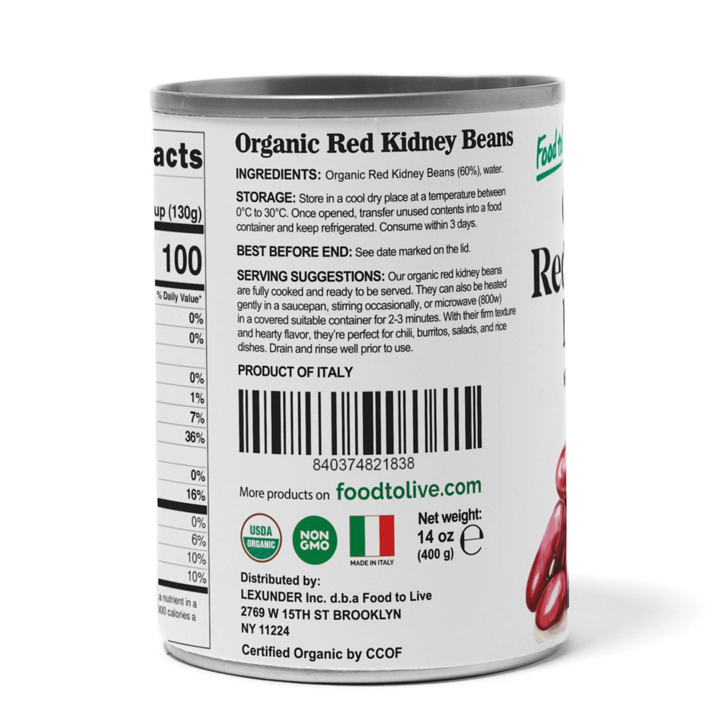 Organic Canned Red Kidney Beans – Unsalted, Non-GMO, Vegan. Ready to Eat. Perfect for Salads, Soups, Pasta e Fagioli. Wholesale – by Food to live