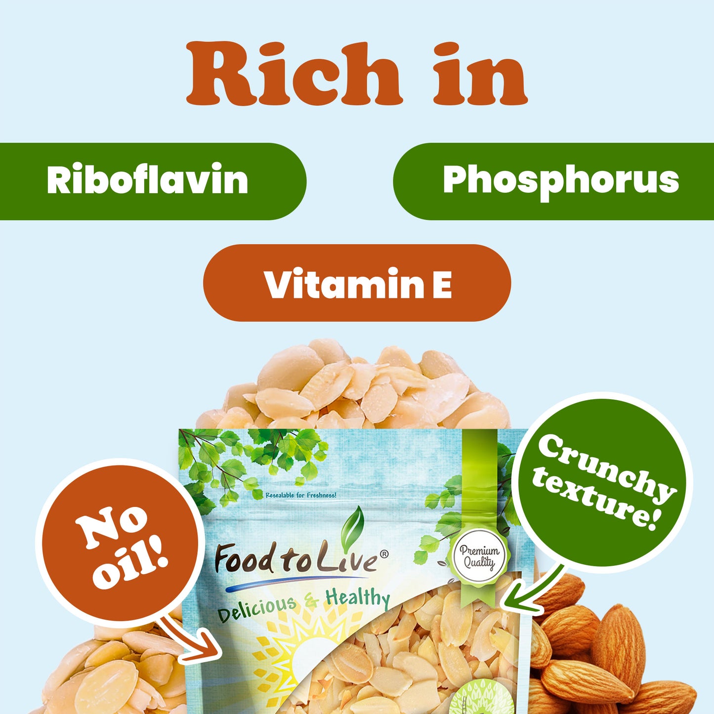 Dry Roasted Blanched Sliced Almonds with Himalayan Salt - by Food to Live