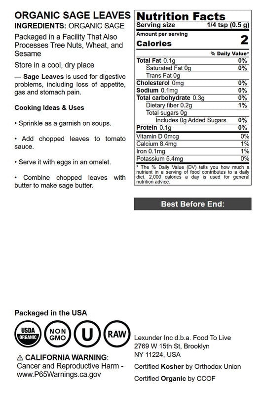 Organic Rubbed Sage Leaves - by Food To Live