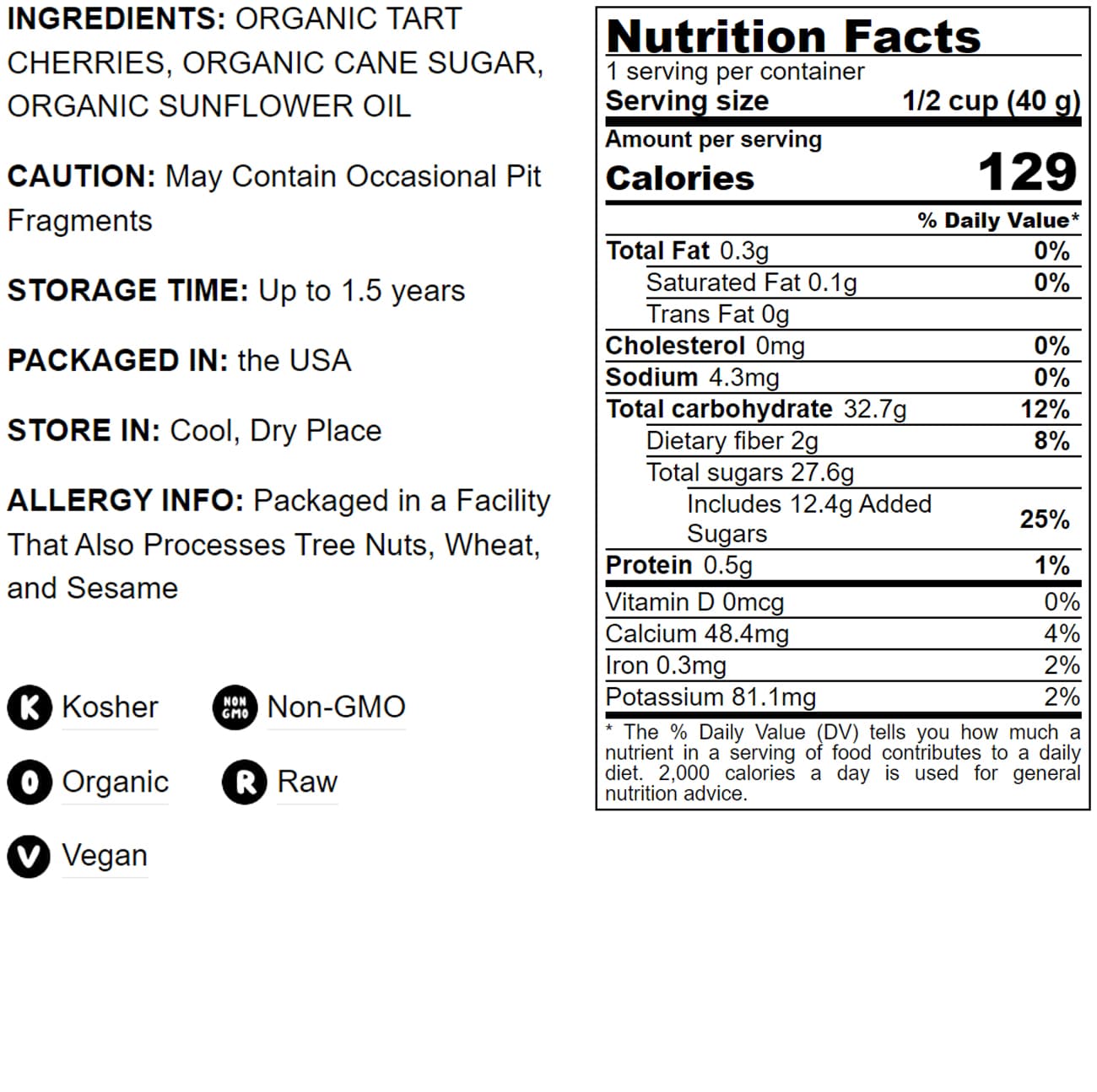 Organic Dried Sour Cherries - by Food To Live