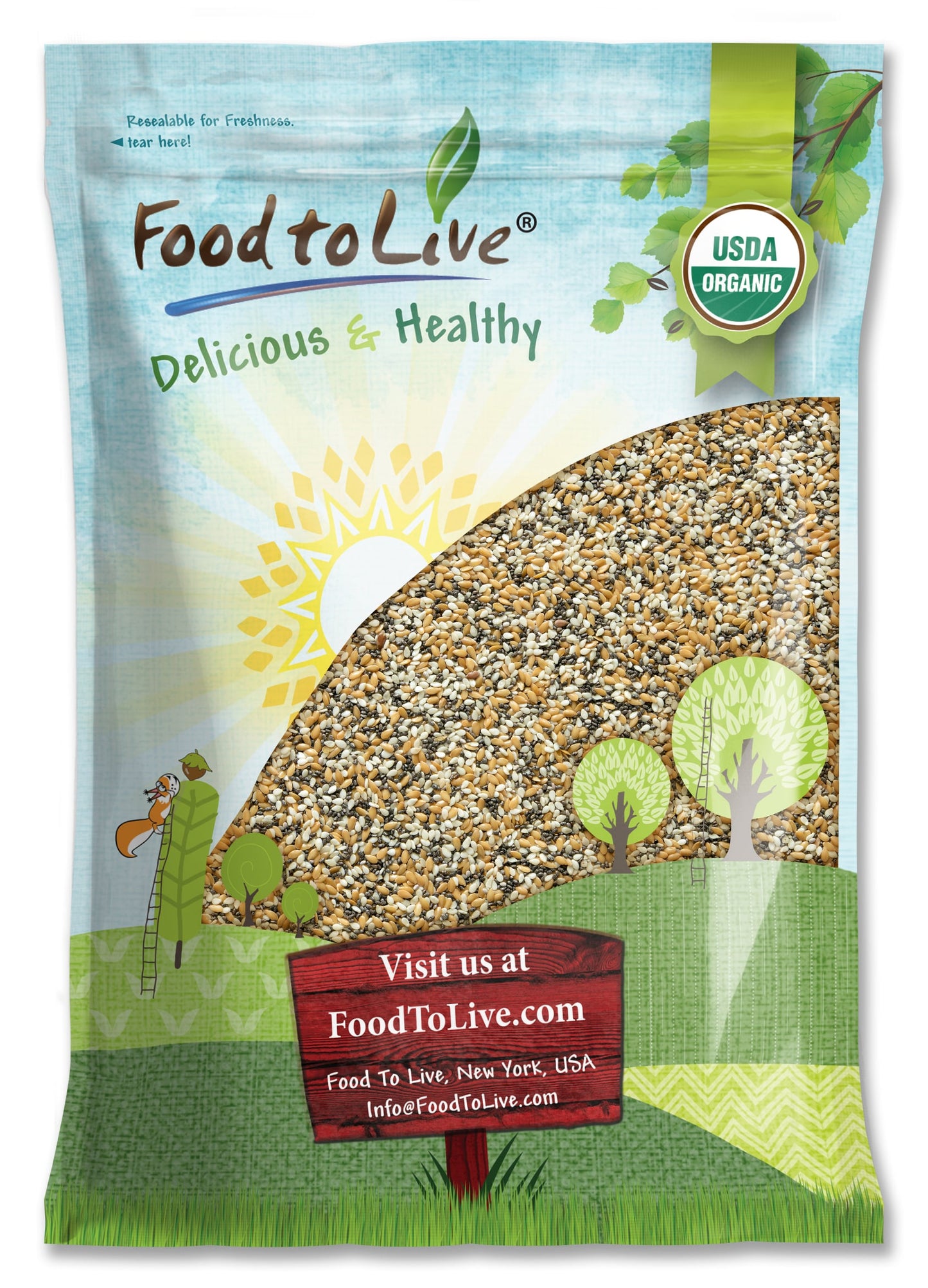 Organic Omega-3 Seeds Mix with Flax, Chia and Sesame - by Food To Live