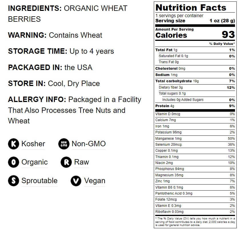 Organic Hard Red Wheat Berries - by Food To Live