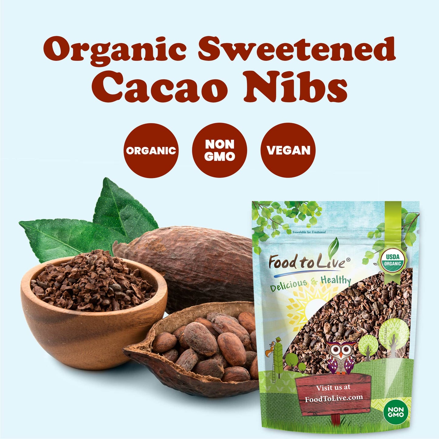 Organic Sweet Cacao Nibs - by Food To Live