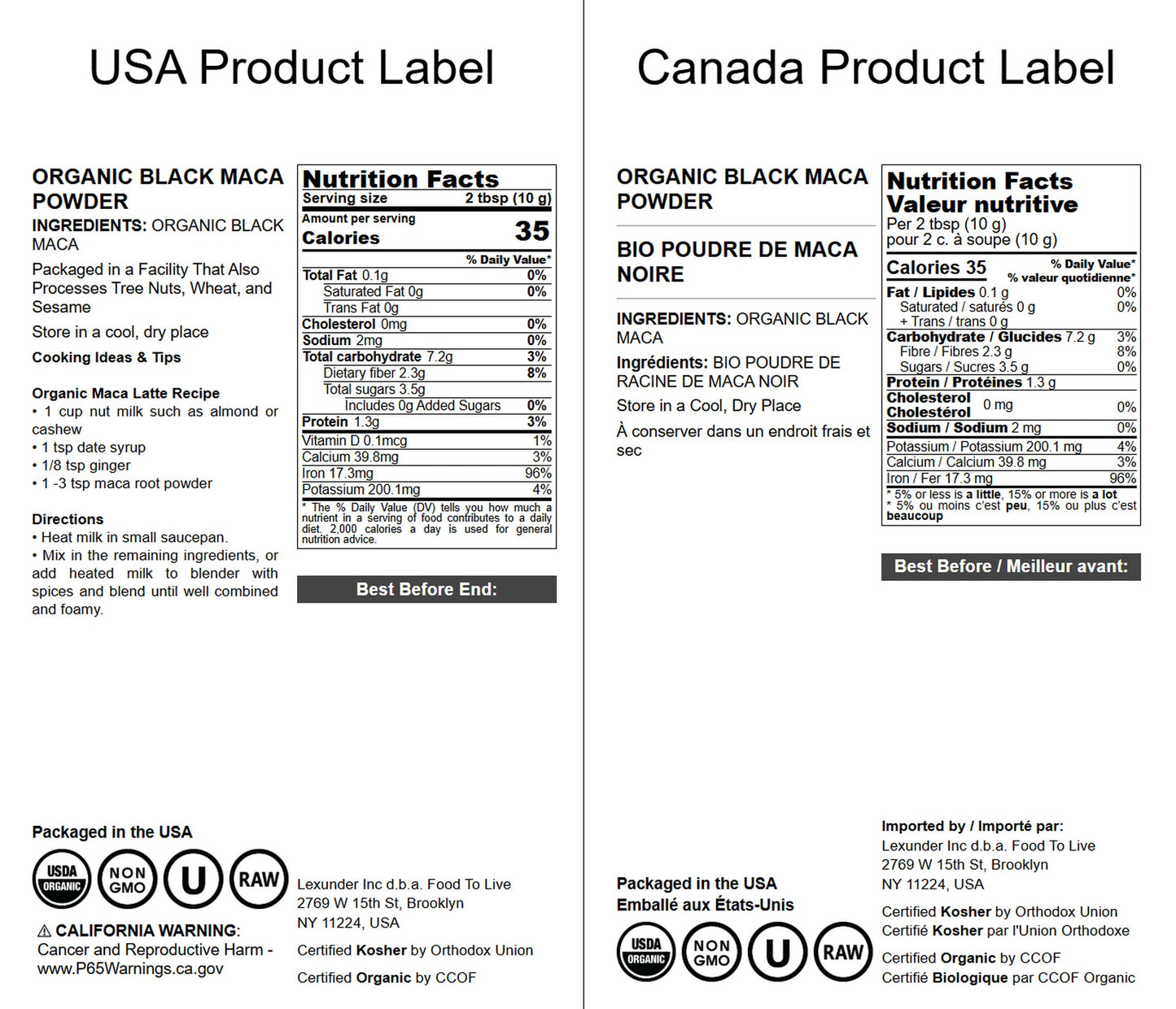 Organic Black Maca Powder - Raw Ground Maca Root, Non-GMO, Kosher, Fine Flour, Bulk - by Food to Live