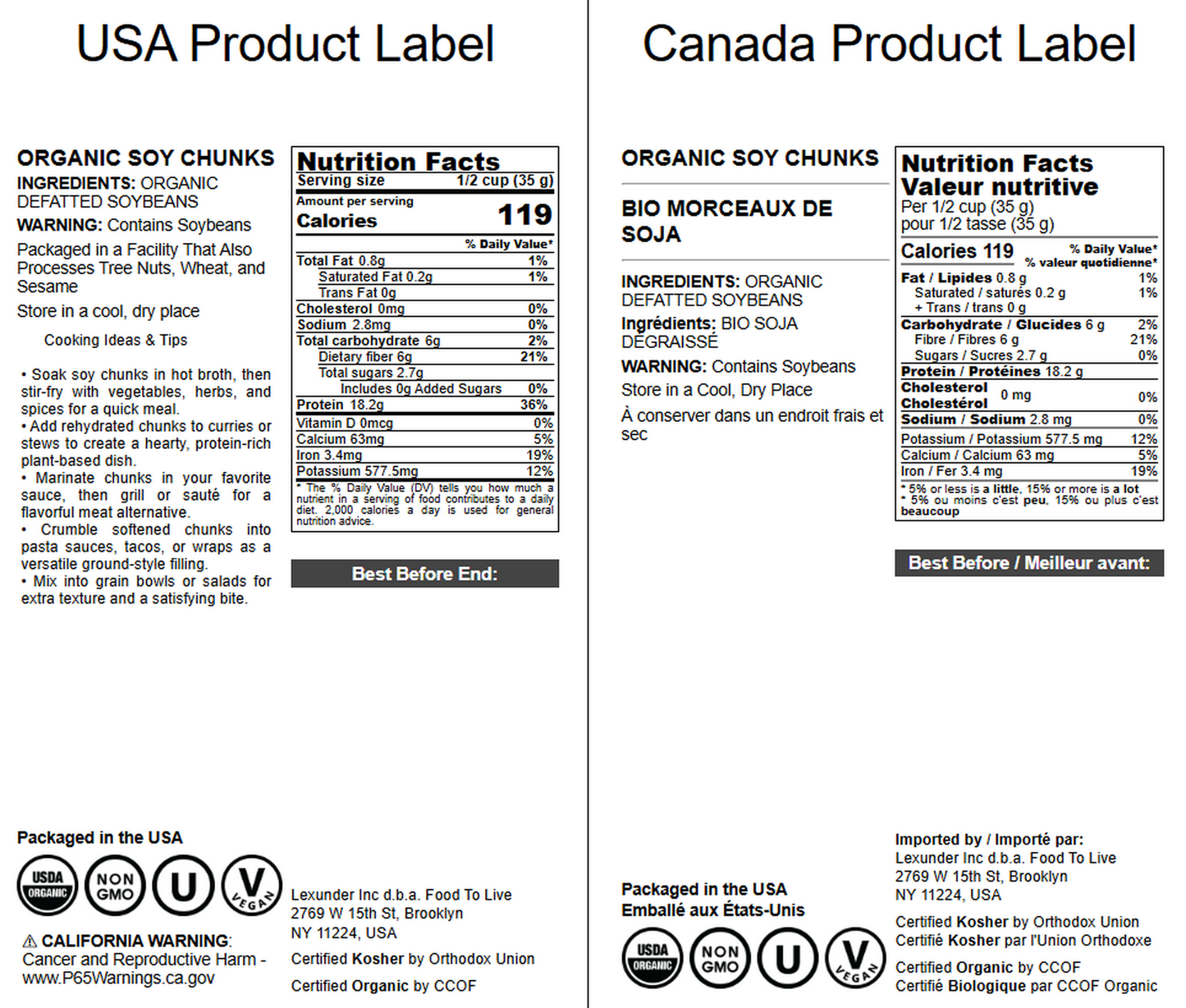 Organic Soy Chunks – Non-GMO. Vegan, Kosher, Bulk – by Food to Live