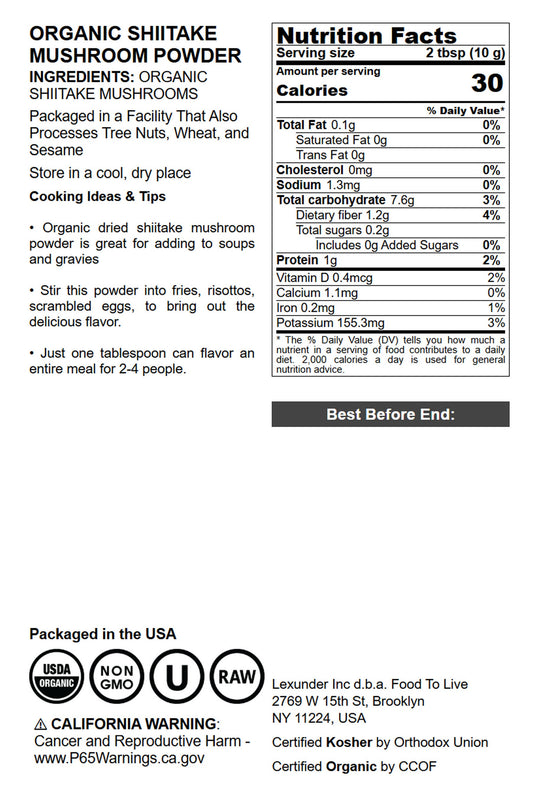 Organic Shiitake Mushroom Powder - by Food To Live