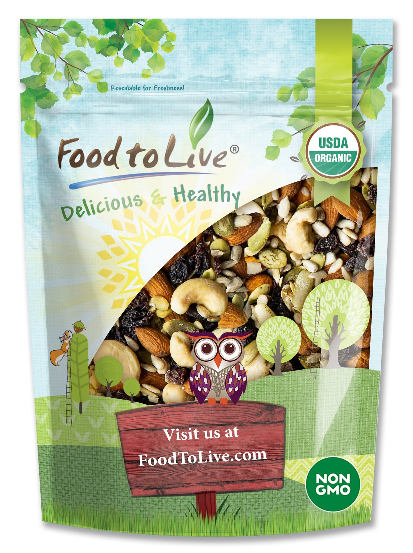 Organic Raw Seeds, Nuts and Raisins Mix - by Food To Live
