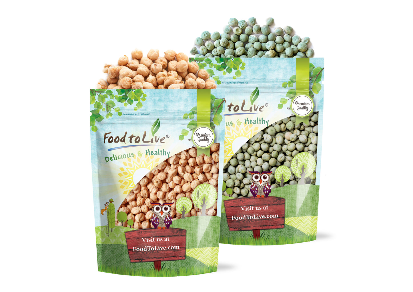 Premium Pulses Bundle, 2 Pack - Chickpeas (5 LB), Whole Green Peas (5 LB) - by Food To Live