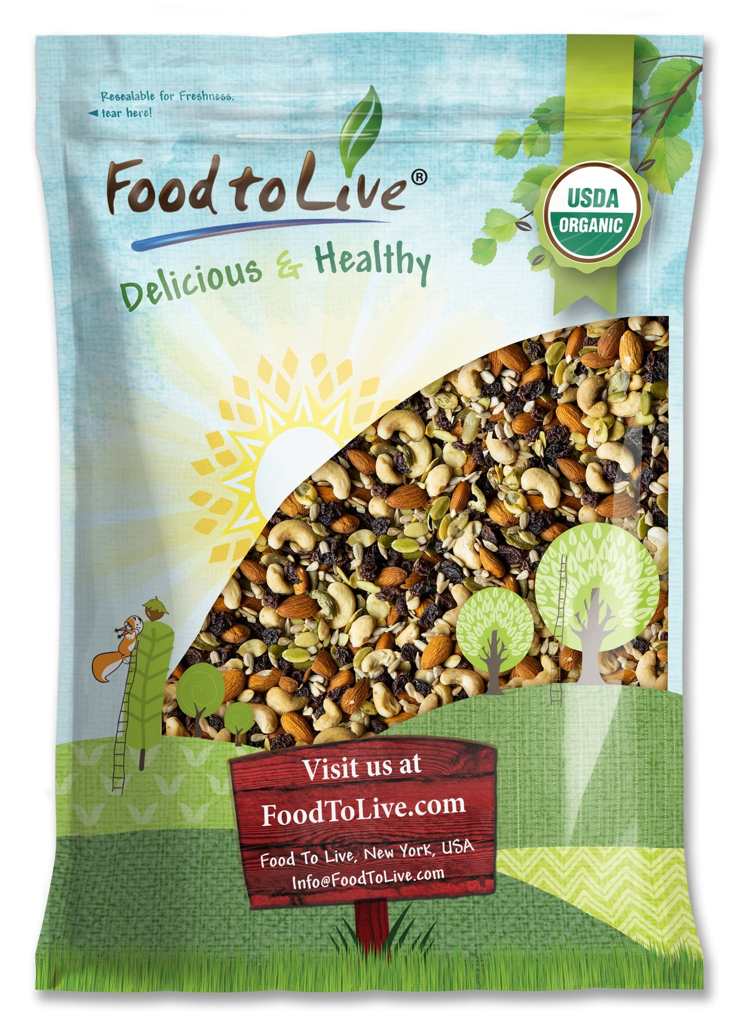 Organic Raw Seeds, Nuts and Raisins Mix - by Food To Live