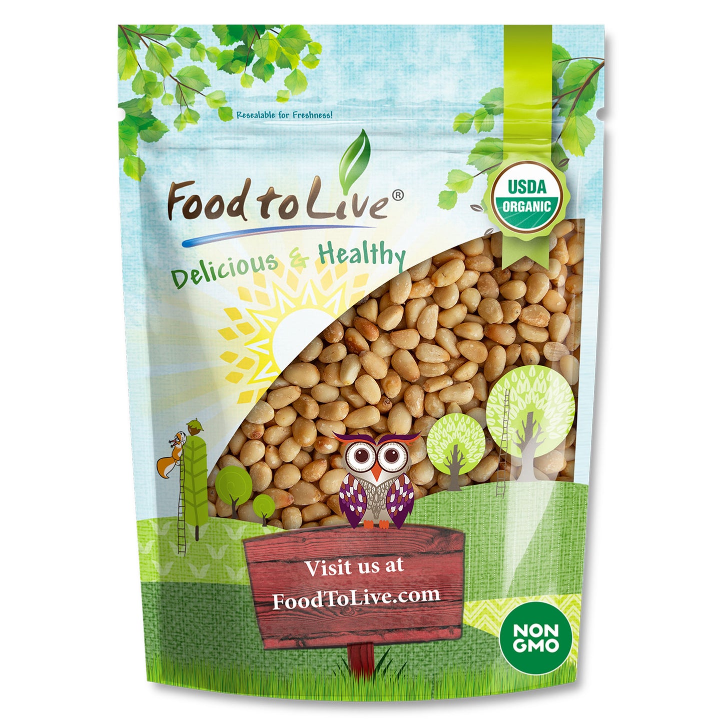 Organic Dry Roasted Pine Nuts with Himalayan Salt - by Food to Live