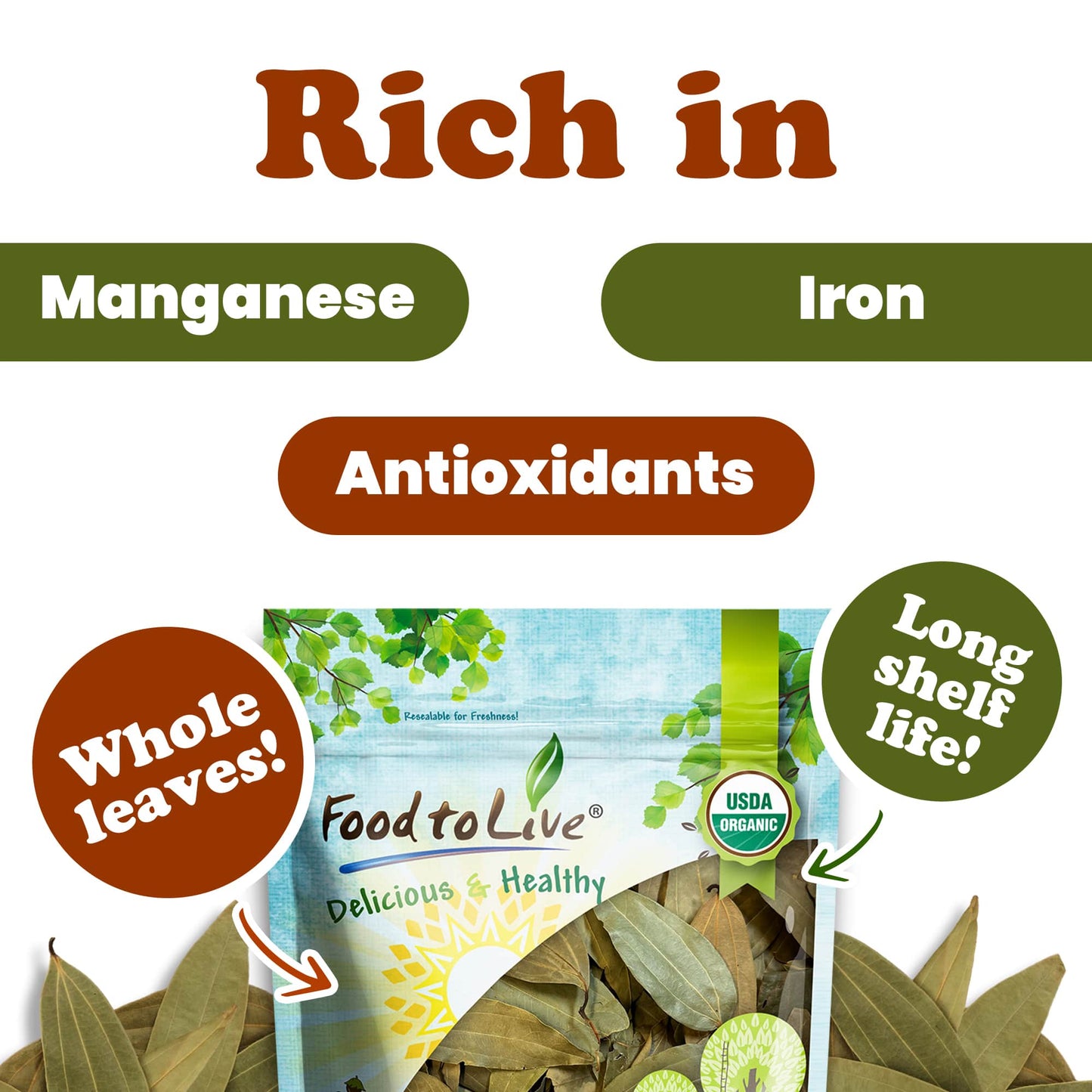 Organic Whole Indian Bay Leaves - by Food To Live