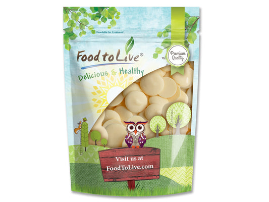 Raw Cacao Butter Wafers – Pure, Cold-Pressed, Unfiltered, Unrefined, Non-Deodorized, Kosher, Keto, Vegan, Sirtfood, Bulk. Great for Cooking, Baking, Hot White Chocolate