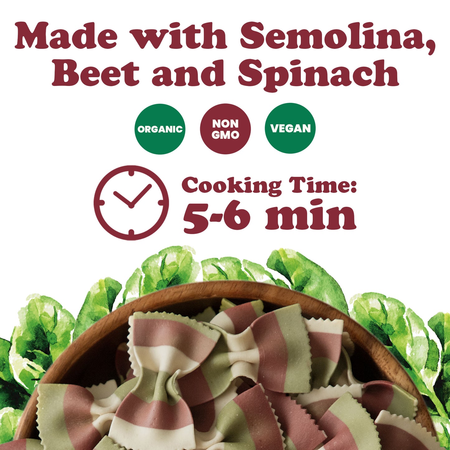 Organic Striped Farfalle Pasta – Italian Artisan Tri-Color Bow-Tie Pasta. Non-GMO, Vegan, Made with Semolina, Beet and Spinach. Perfect for Gourmet Cooking