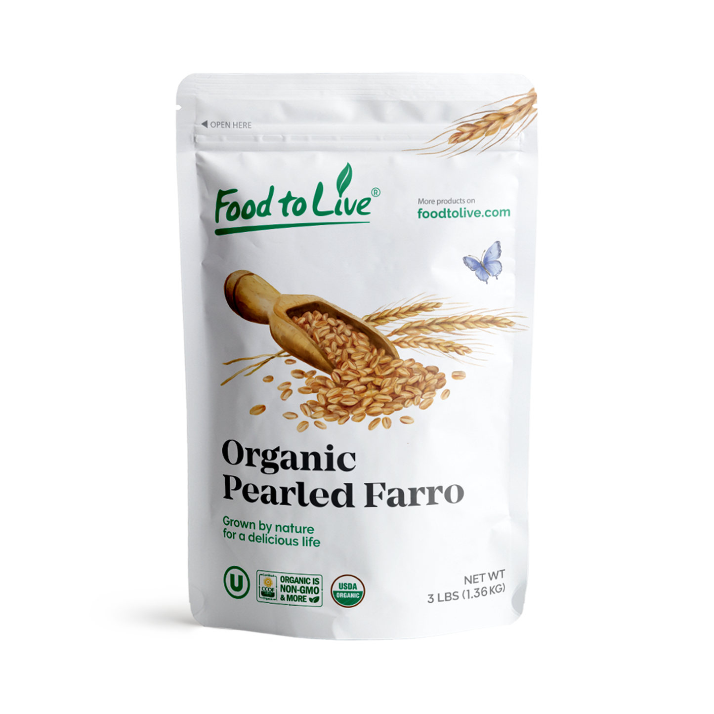 Organic Italian Pearled Farro - Non-GMO, Kosher, Vegan, Grain in Bulk, Good Source of Fiber - by Food to Live