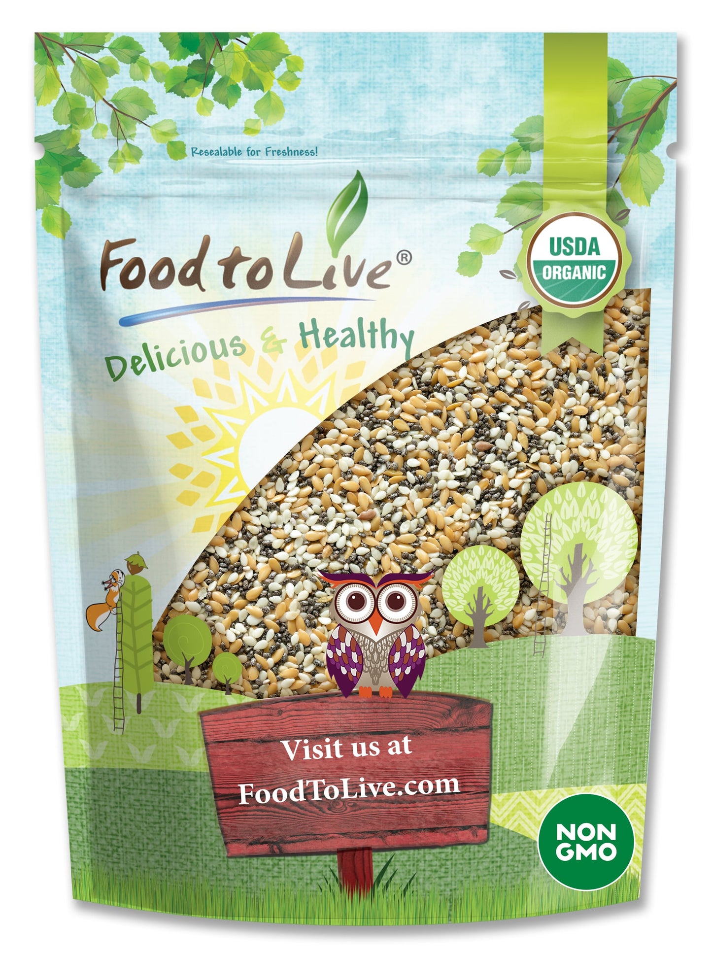 Organic Omega-3 Seeds Mix with Flax, Chia and Sesame - by Food To Live