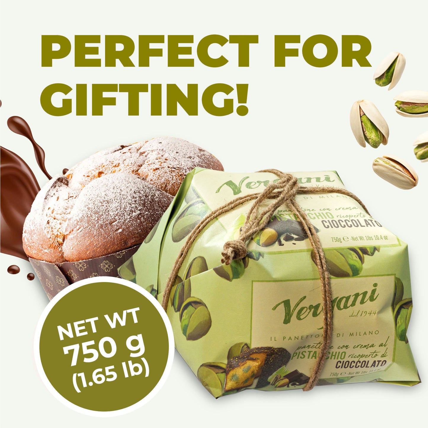 Vergani Pistachio and Chocolate Panettone - 750g (1.65 lb)