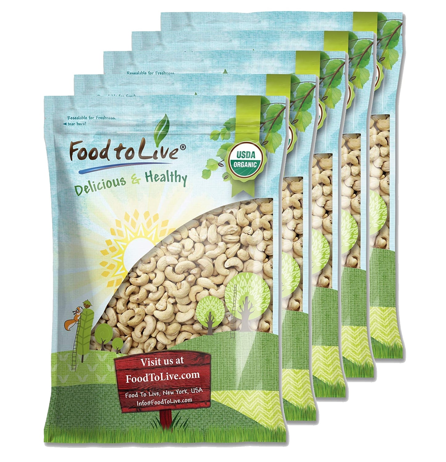 Organic Cashews - Whole, Size W-240, Unsalted - by Food To Live