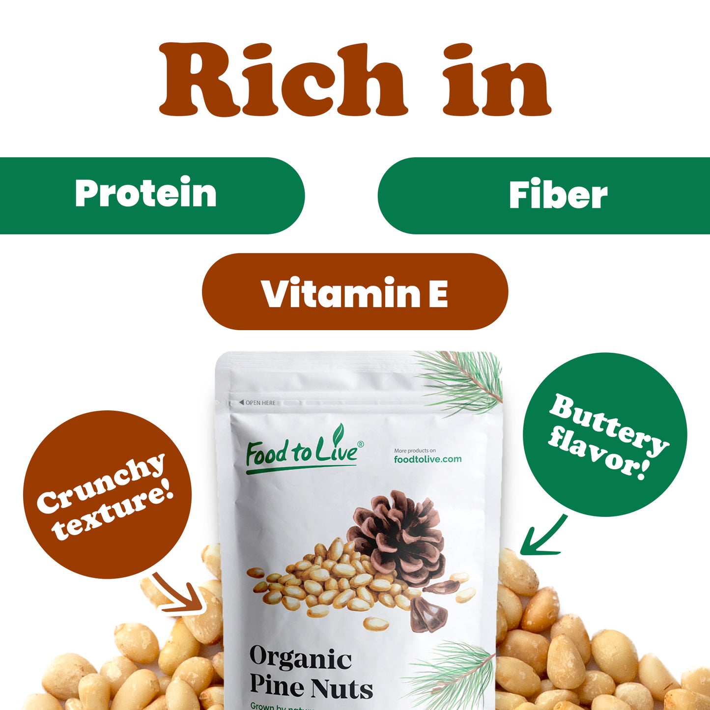 Organic Dry Roasted Pine Nuts with Himalayan Salt - by Food to Live