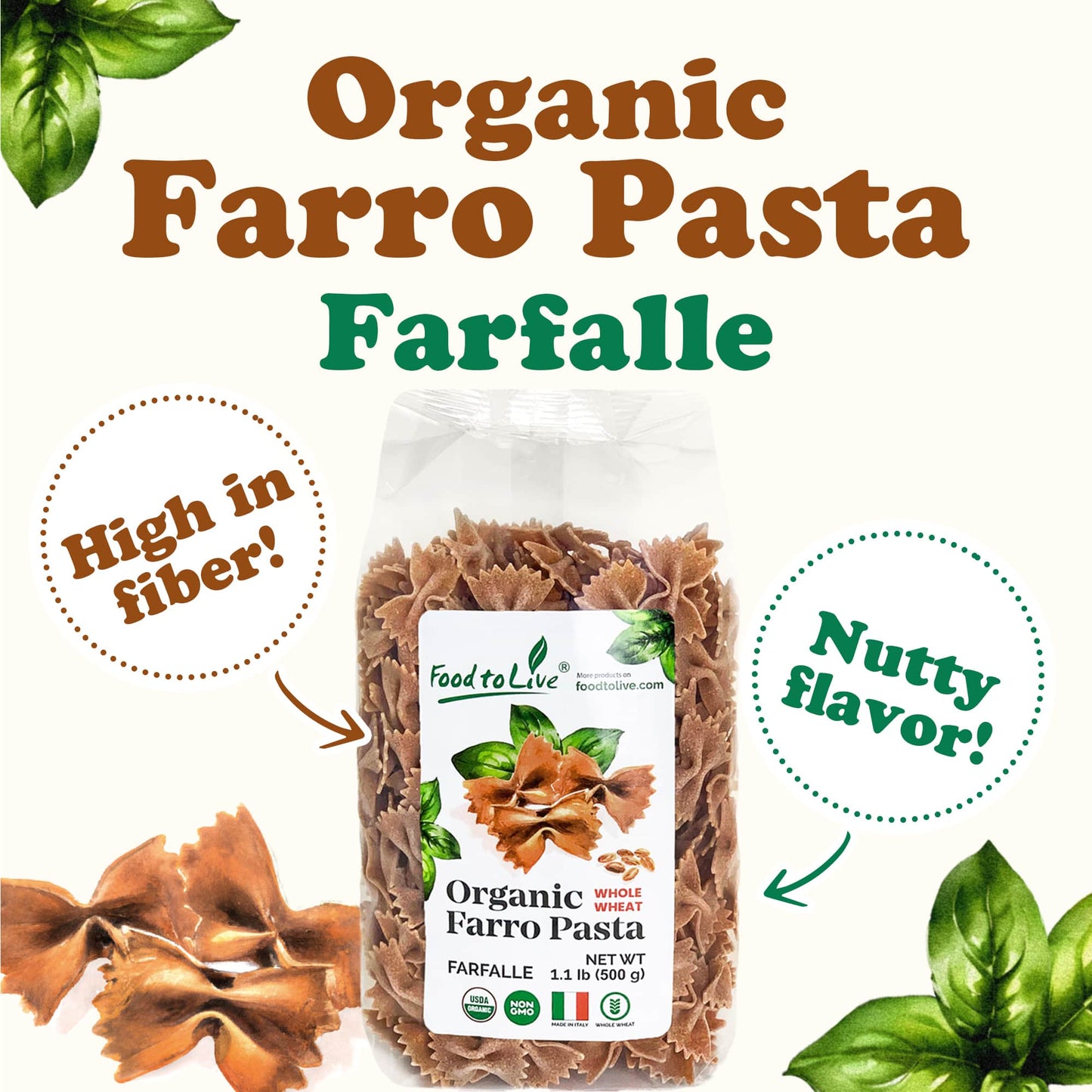 Organic Farro Farfalle Pasta - by Food To Live