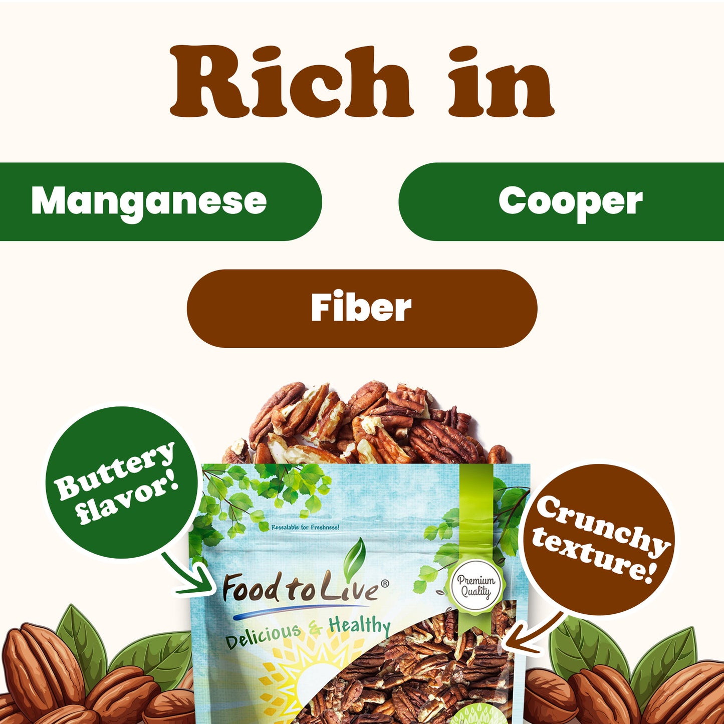 Pecan Pieces, Roasted and Salted - by Food To Live