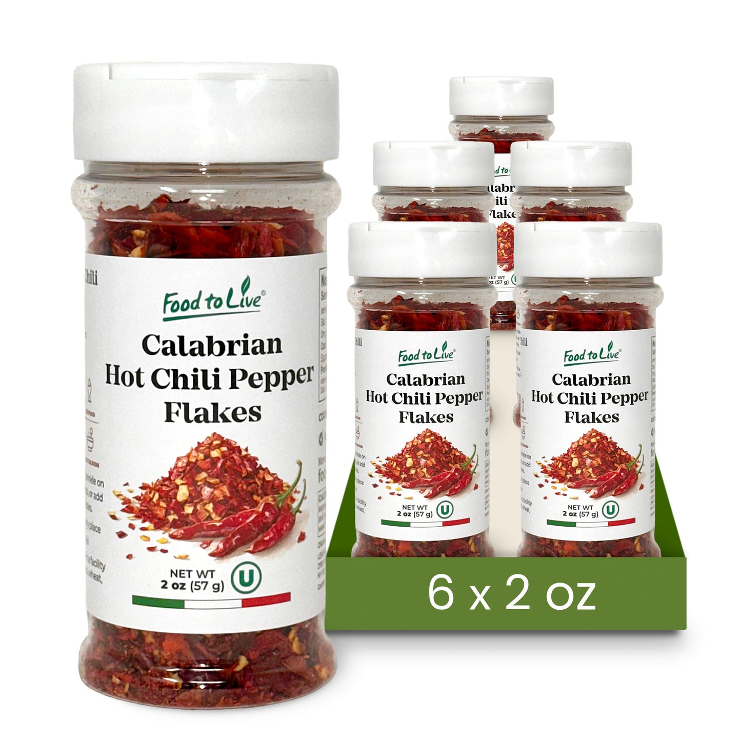 Calabrian Hot Chili Pepper Flakes, 2 oz – All Natural Vegan, Kosher – by Food to Live