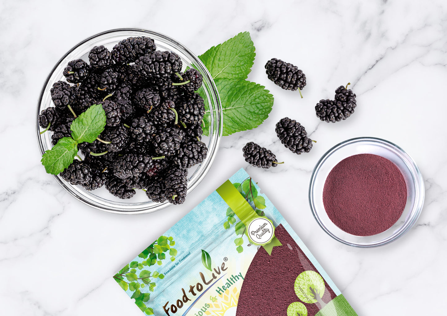 Mulberry Juice Powder - Made from Raw Dried Berries, Unsulfured, Vegan, Bulk, Great for Baking, Juices, Smoothies, Yogurts, and Instant Breakfast Drinks, No Sulphites - by Food to Live