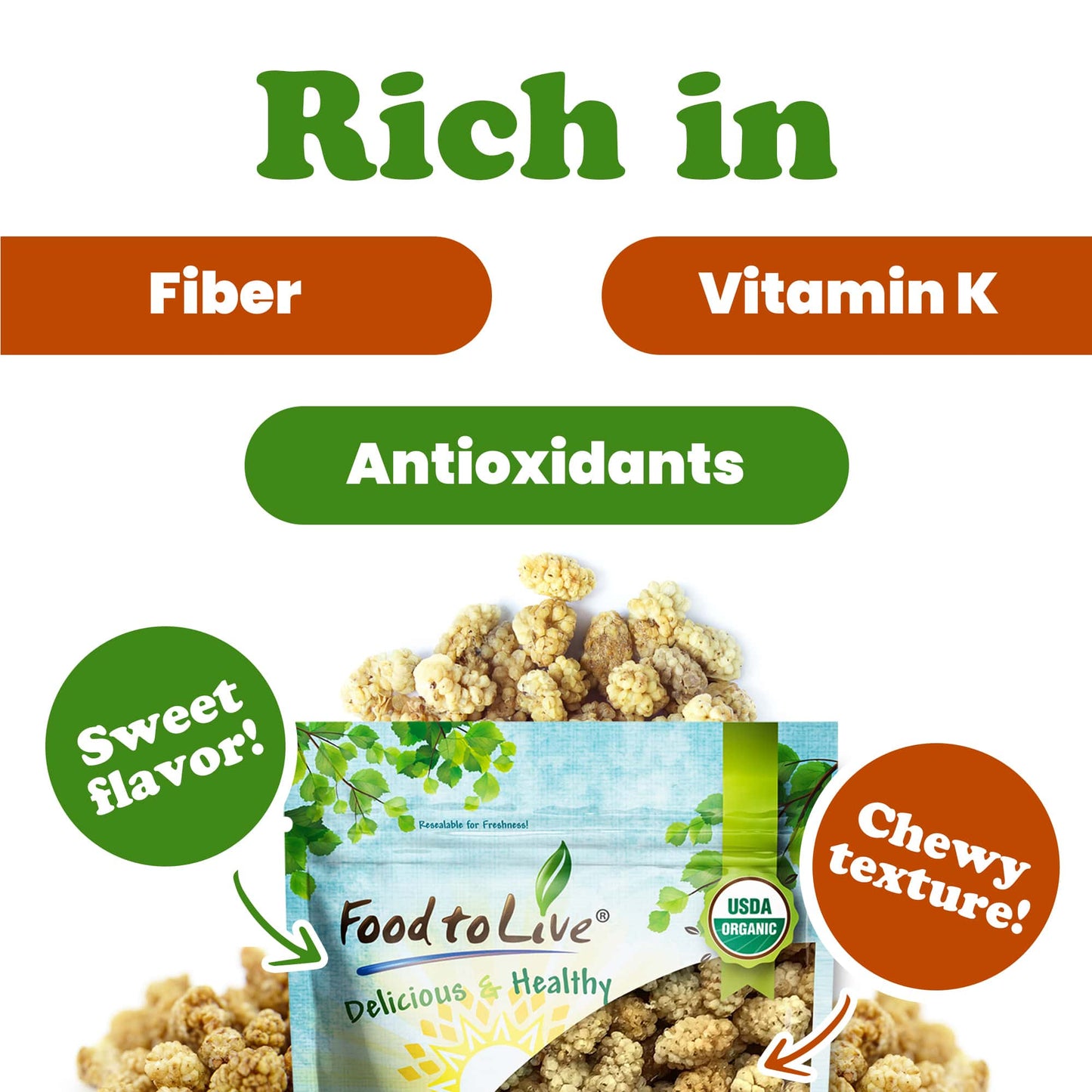 Organic Dried White Mulberries - by Food To Live