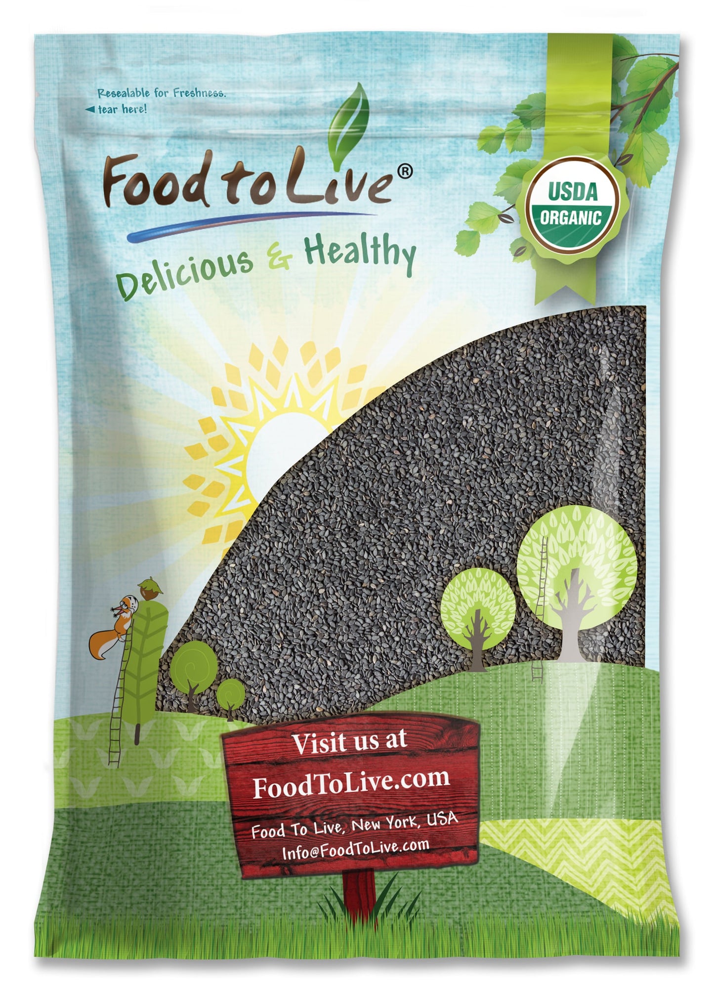 Organic Black Sesame Seeds - Raw, Unhulled, Non-GMO, Kosher, Vegan, Bulk, Kala Til - by Food to Live