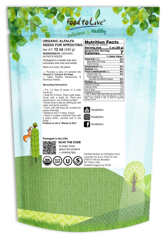 Organic Alfalfa Sprouting Seeds, 12 Ounces - by Food To Live