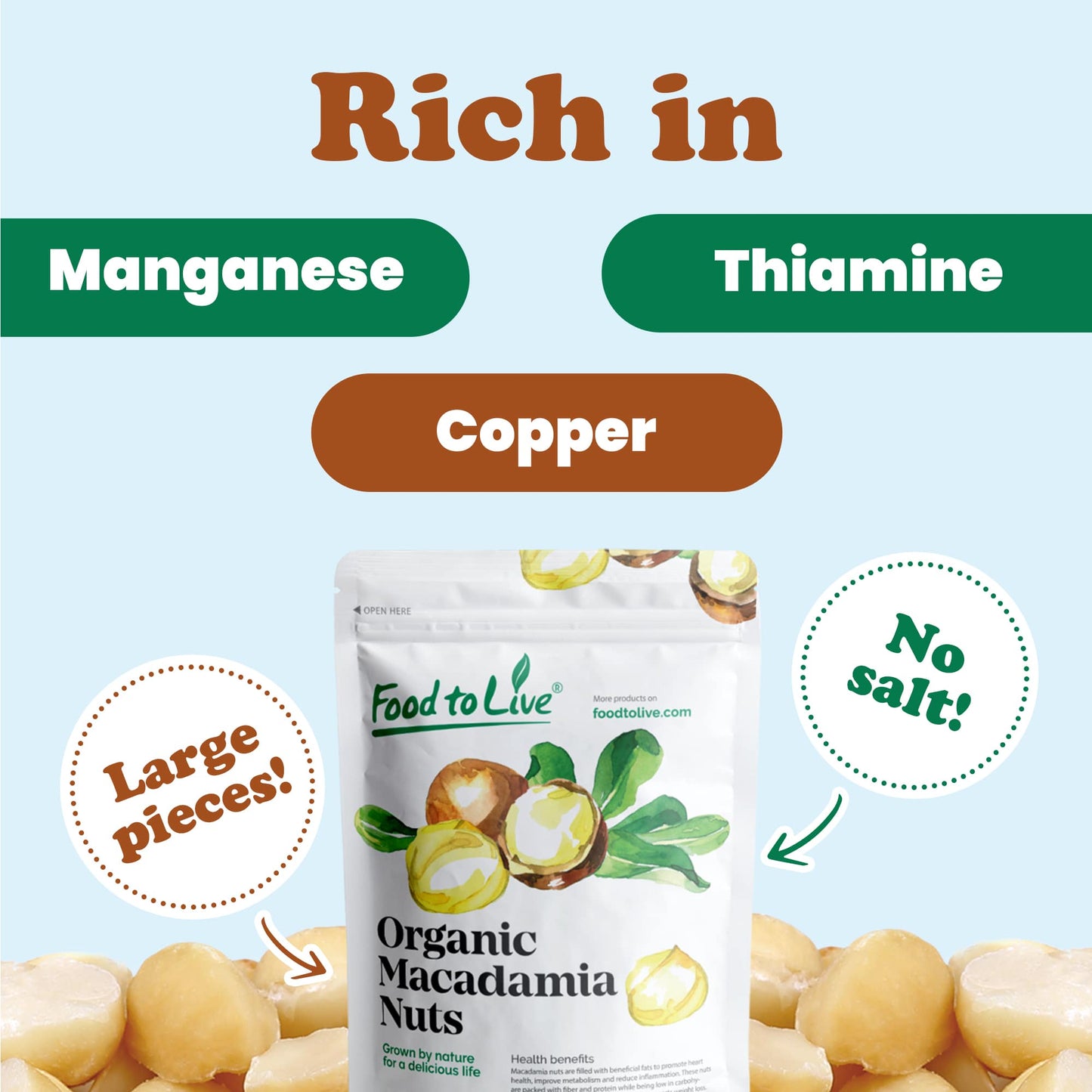 Organic Macadamia Nut Halves and Pieces - by Food To Live