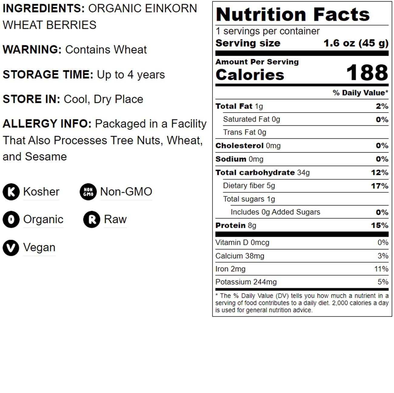 Organic Einkorn Wheat Berries - by Food To Live