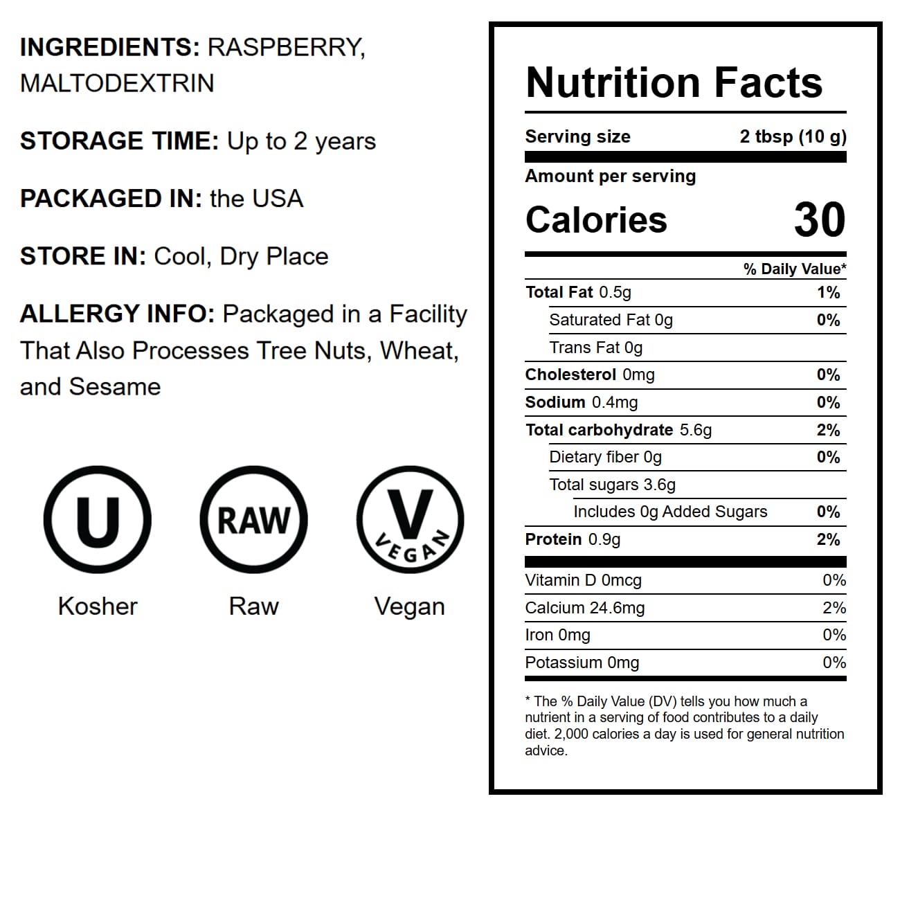 Raspberry Juice Powder – Antioxidant-Rich Superfood for Immune Support, Skin Health – Spray-dried, No Sugar Added, Contains Maltodextrin, Vegan, Kosher, Bulk