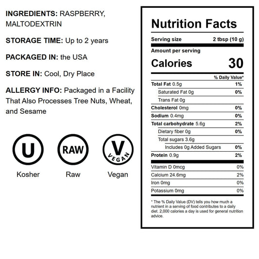 Raspberry Juice Powder – Antioxidant-Rich Superfood for Immune Support, Skin Health – Spray-dried, No Sugar Added, Contains Maltodextrin, Vegan, Kosher, Bulk