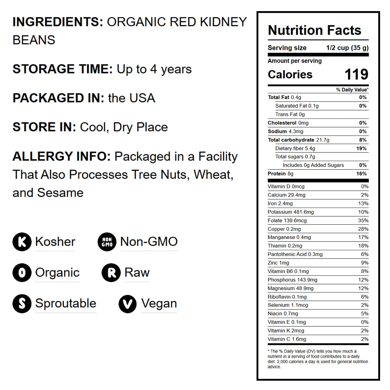 Organic Red Kidney Beans - by Food To Live