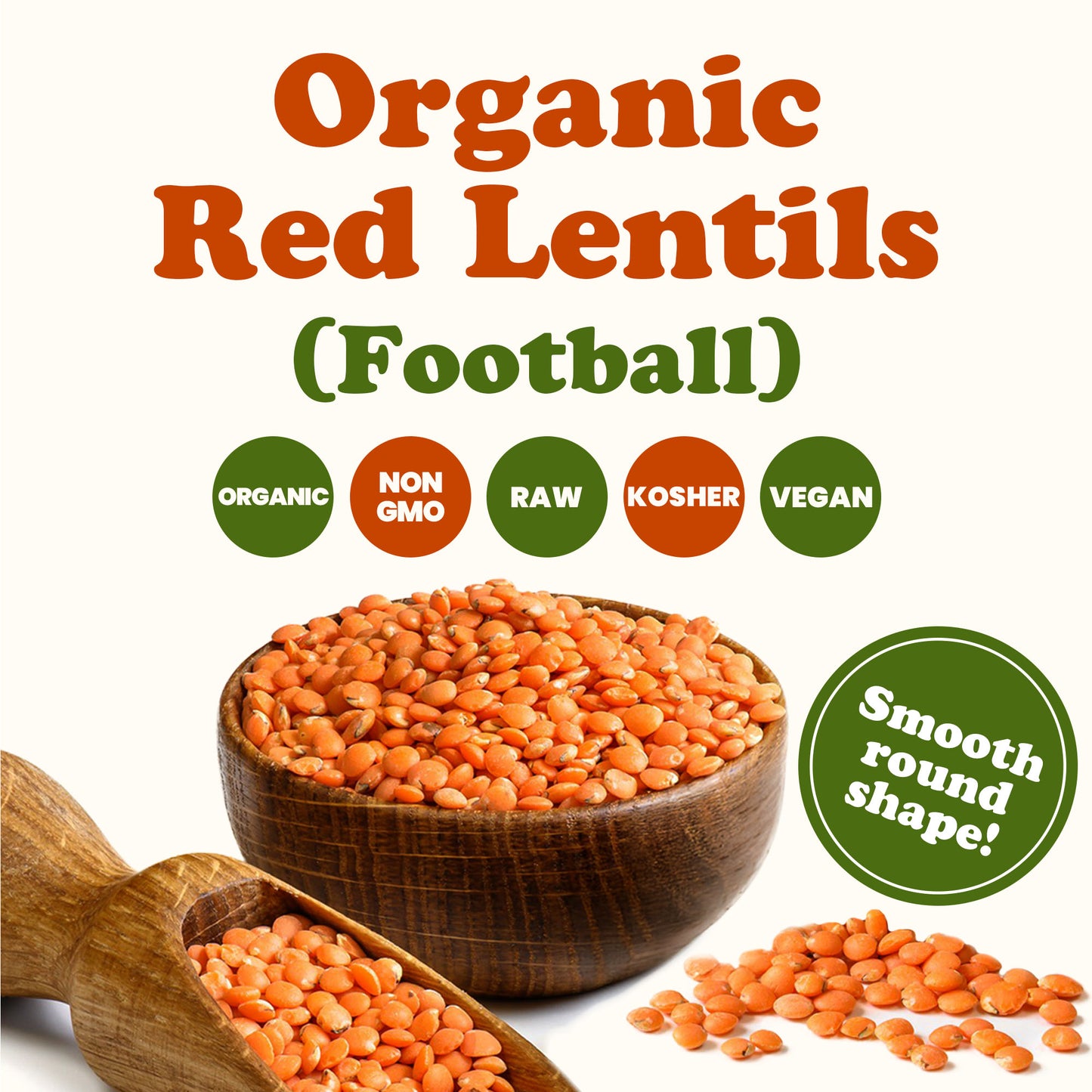 Organic Red Lentils (Football) - by Food to Live