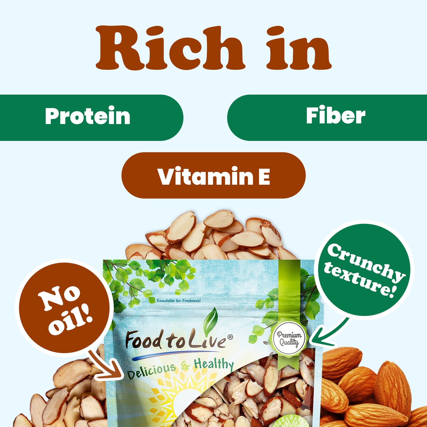 Dry Roasted Natural Sliced Almonds with Himalayan Salt - by Food to Live
