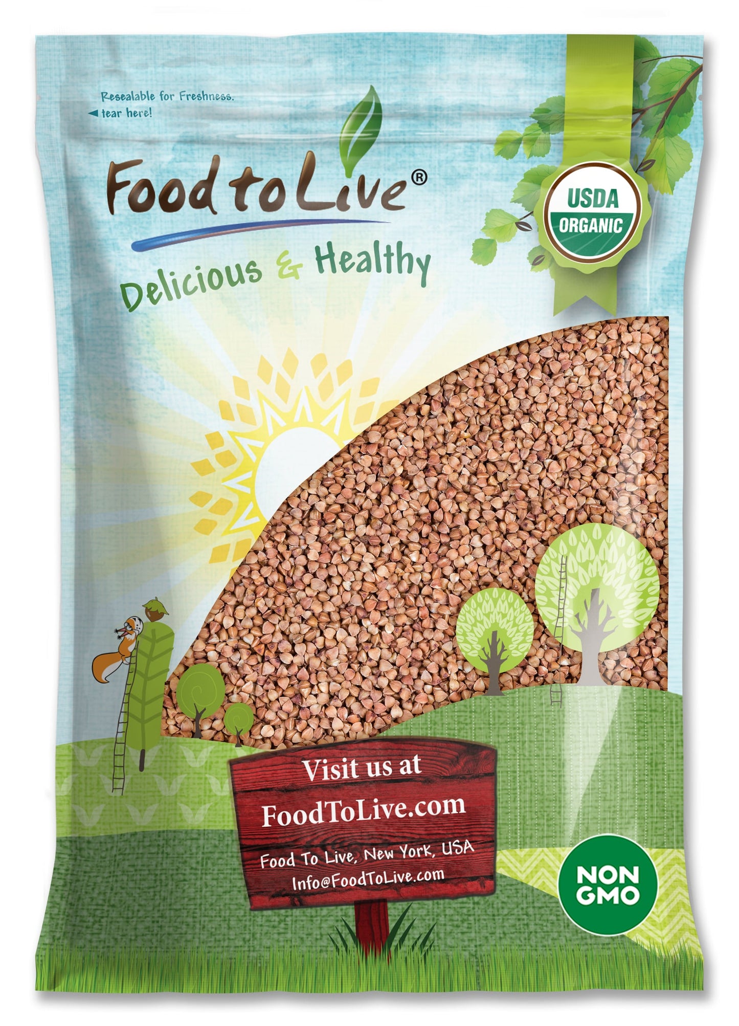Organic Buckwheat Kasha - Grechka, Toasted Whole Groats, Non-GMO, Kosher, Sirtfood, Bulk - by Food to Live