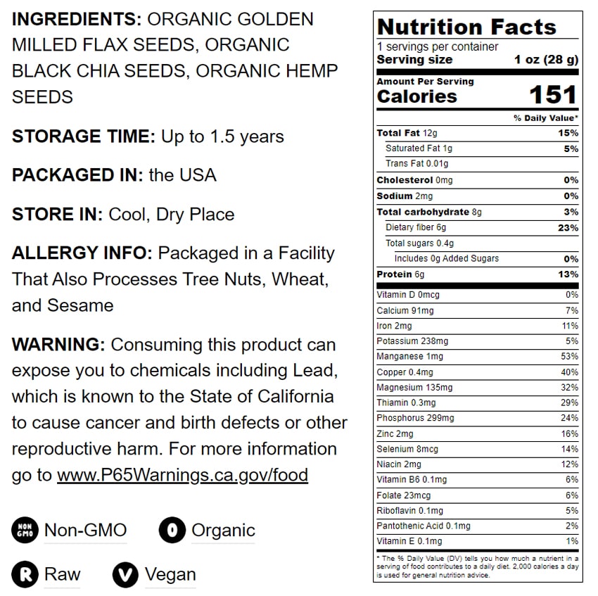 Organic FiberFull Flax, Hemp and Chia Seeds Blend - by Food To Live